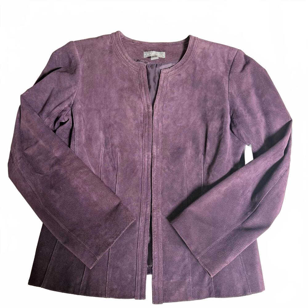 Kate Hill Purple Leather Suede Blazer Hook & Eye Closure Women's Size 6 Y2K